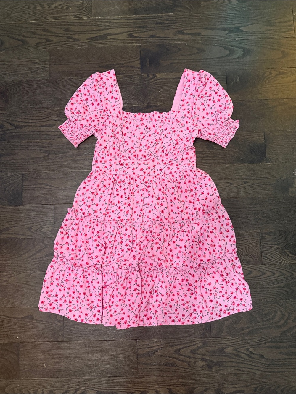 Pink Floral Smocked Tiered Dress